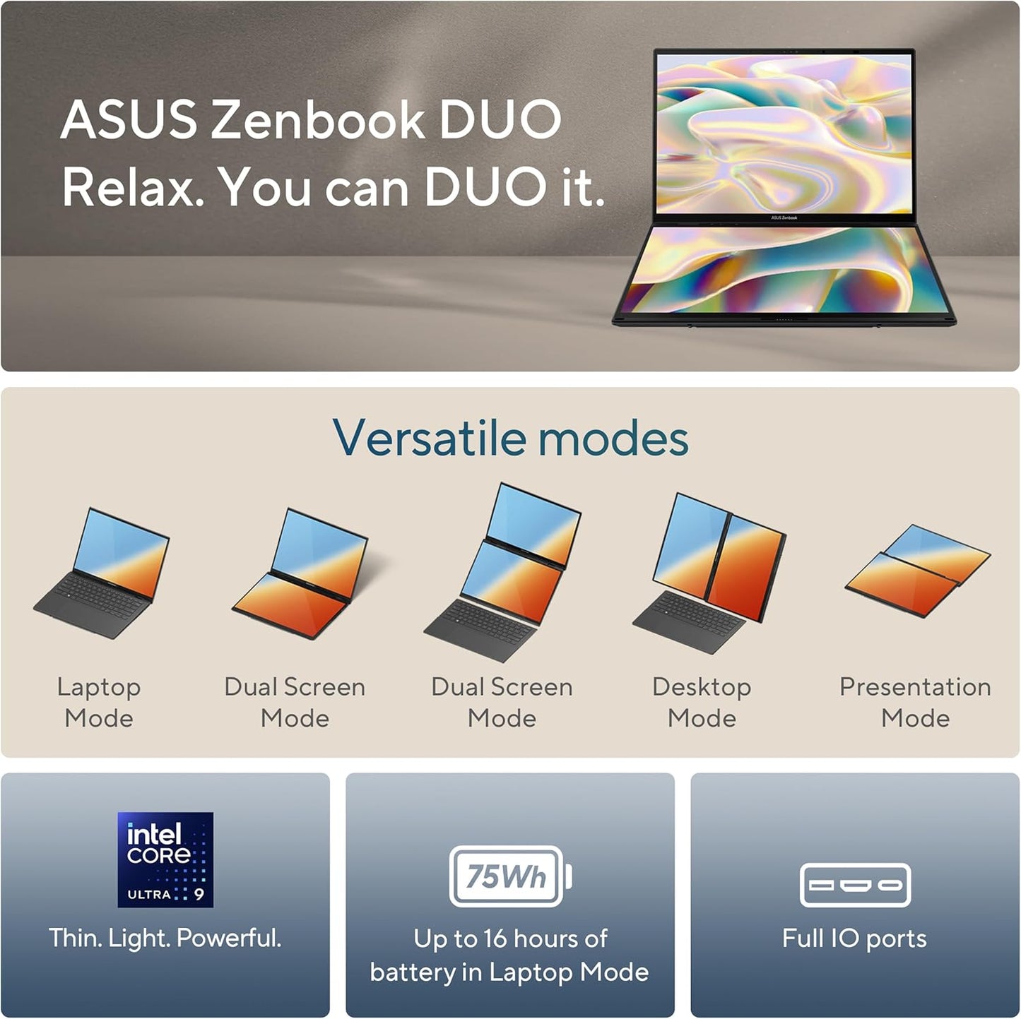 1TB / 2TB SSD ASUS Zenbook Duo 14" OLED 3K 120Hz Touchscreen Laptop - Intel Ultra 7 9 155H 185H 285H - 16GB 32GB RAM