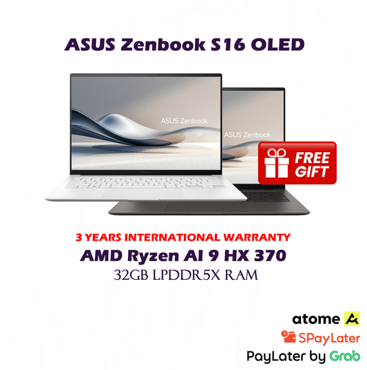 1TB ASUS Zenbook S16 OLED Touch Screen Laptop  32GB LPDDR5X RAM  AMD Ryzen AI 9 HX 370 - S 16