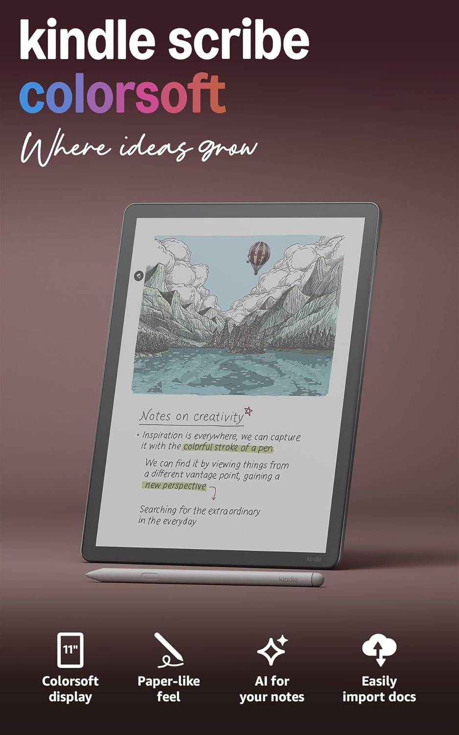 [2025] Amazon Kindle Scribe Colorsoft 32GB 64GB (newest model) — 11” paper-like color display front light + Premium Pen