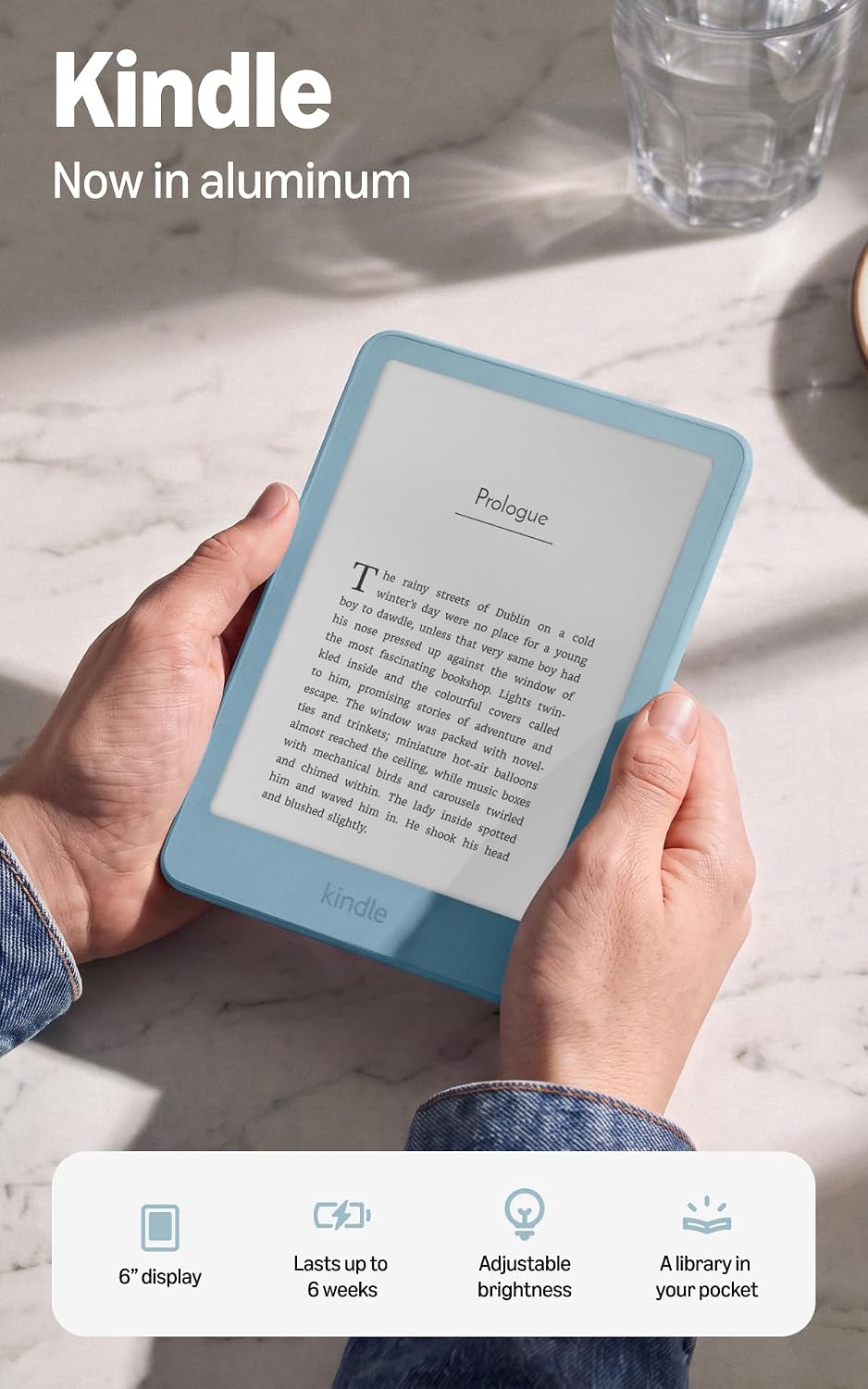Official Amazon Kindle 32GB (all-new), thinner, new aluminum design, 6 display, without Lockscreen Ads, Alpine Sky Seaglass Green