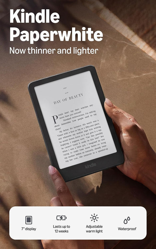 Official Amazon Kindle Paperwhite 16GB (newest model), thinner and lighter, 7 display, warm light, Graphite