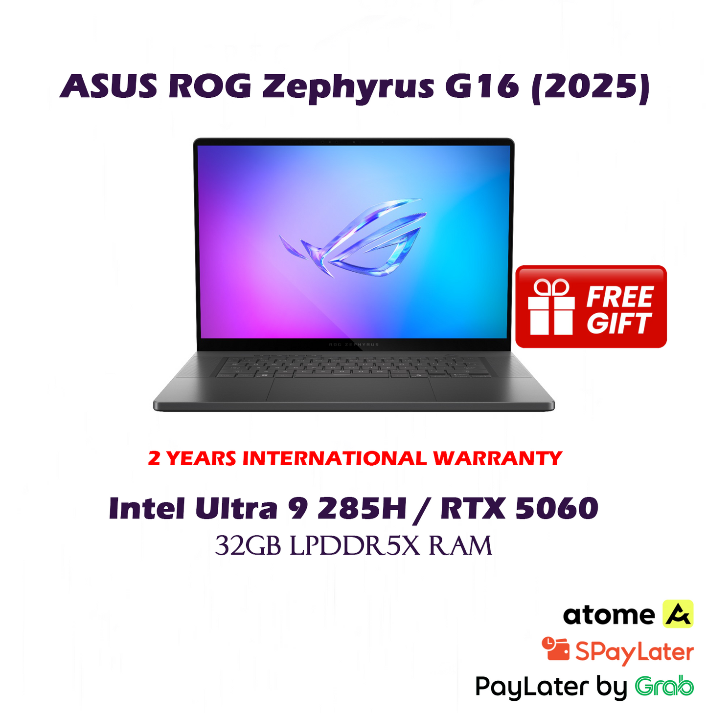 [2025] 1TB SSD ASUS ROG Zephyrus G16 16" OLED Gaming Laptop / Intel Ultra 9 285H / 32GB LPDDR5X RAM / RTX 5060