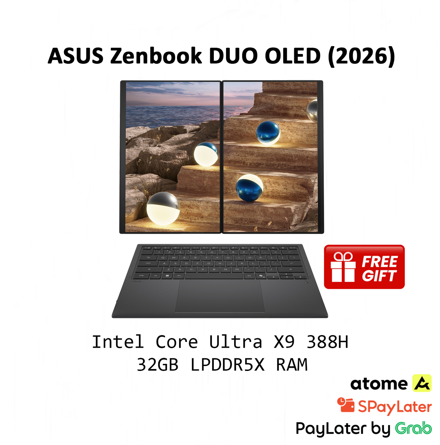 [2026] 1TB SSD ASUS Zenbook DUO 3K 14" OLED Touch Screen Laptop / Intel Core Ultra X9 388H / 32GB RAM - Moher Gray