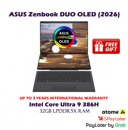 [2026] 1TB SSD ASUS Zenbook DUO 3K 14" OLED Touch Screen Laptop / Intel Core Ultra 9 386H / 32GB RAM - Moher Gray