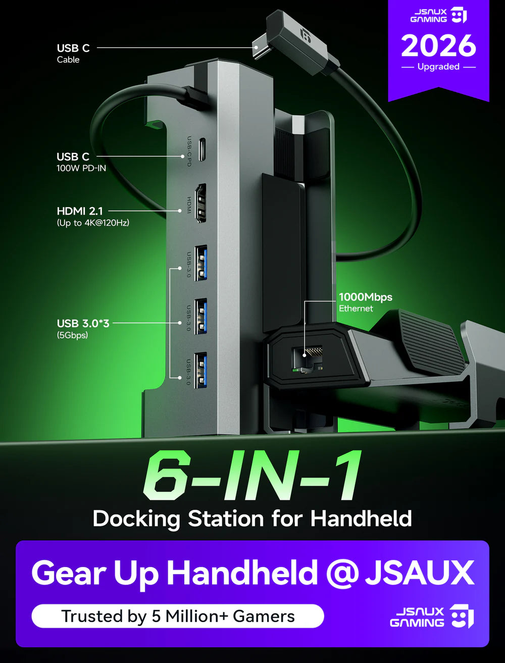 Official JSAUX 6-in-1 Docking Station Dock Valve Steam Deck OLED / ASUS ROG XBOX ALLY & X / Lenovo Legion Go 2 / MSI