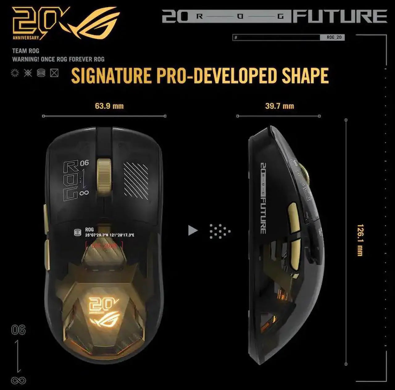 ASUS ROG Harpe II Extreme Edition 20 - Wireless Esports Gaming Mouse / 24K Gold Plated / Gold Black / 20th Anniversary 20 Years