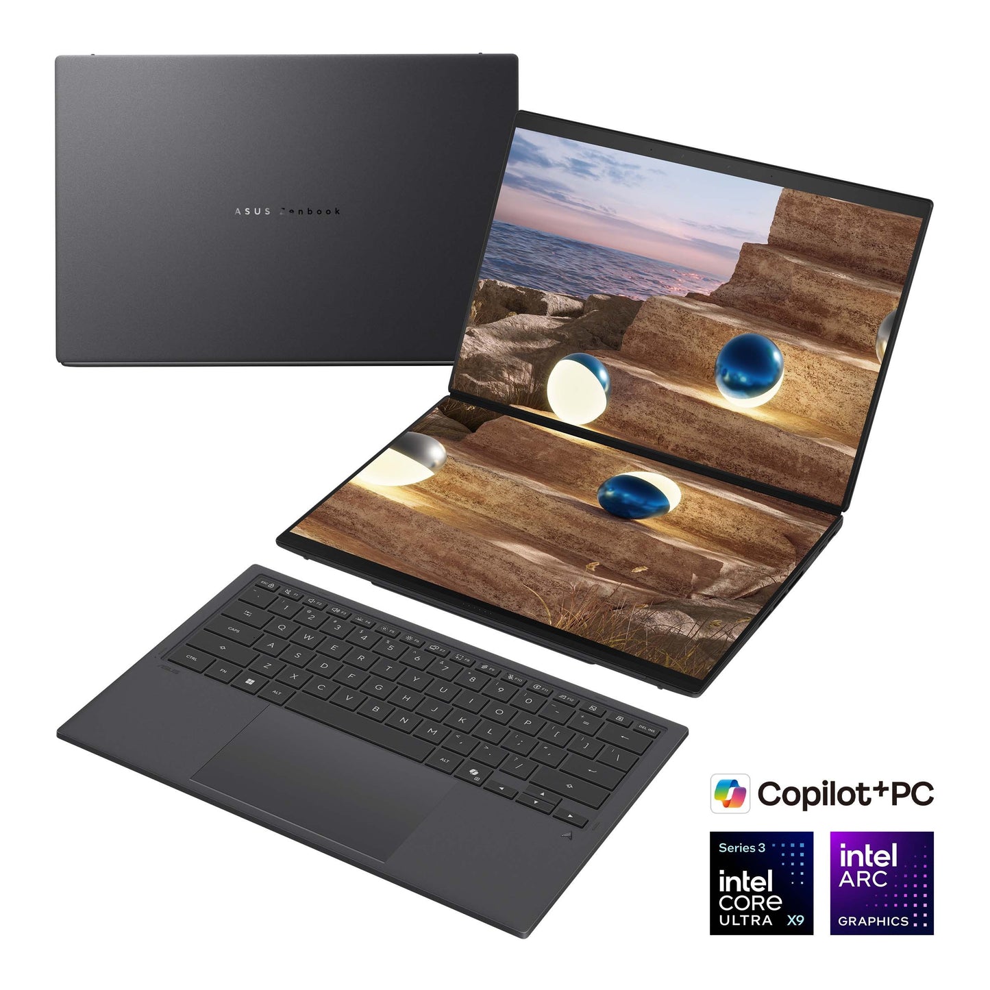 [2026] 1TB SSD ASUS Zenbook DUO 3K 14" OLED Touch Screen Laptop / Intel Core Ultra 9 386H / 32GB RAM - Moher Gray
