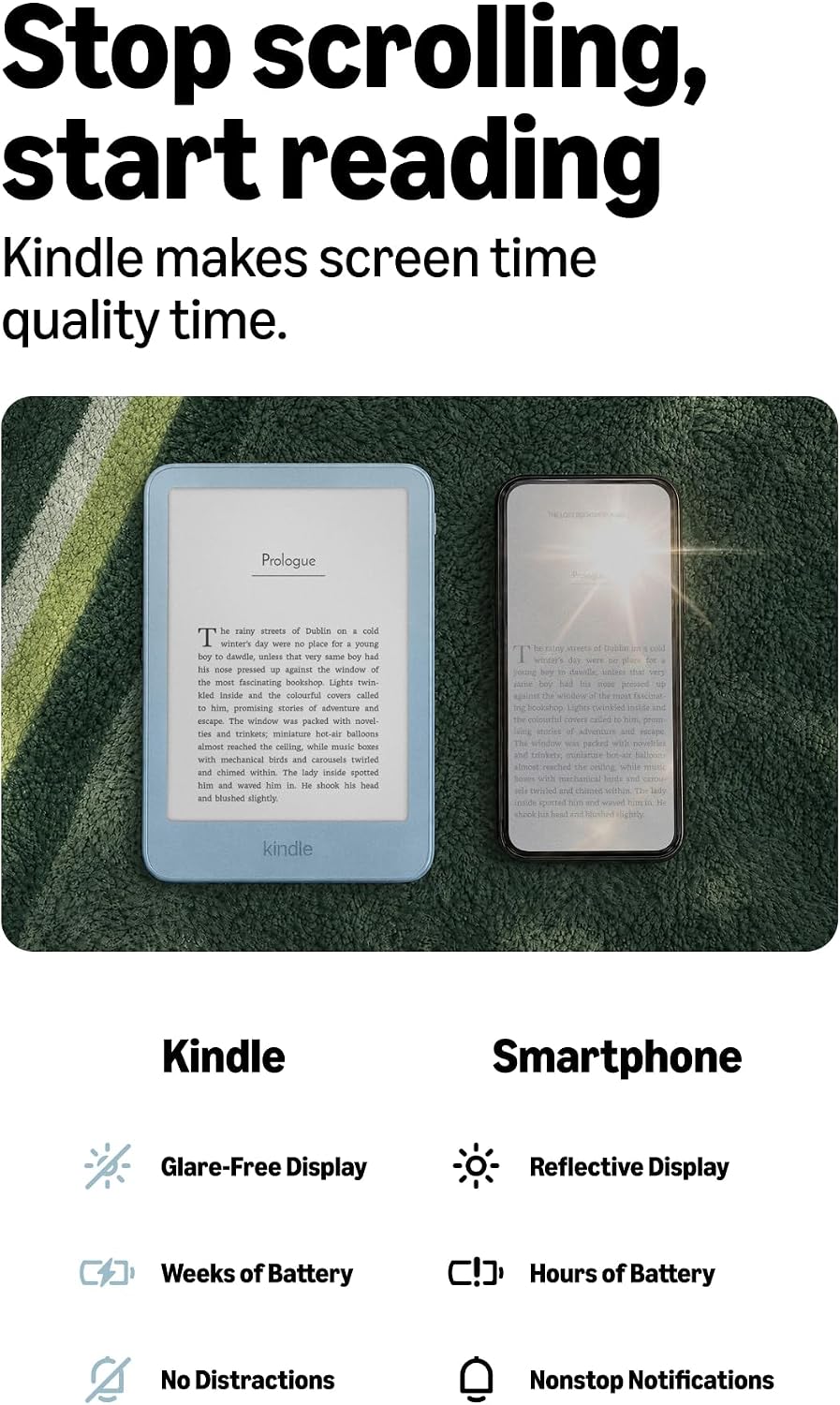 Official Amazon Kindle 32GB (all-new), thinner, new aluminum design, 6 display, without Lockscreen Ads, Alpine Sky Seaglass Green