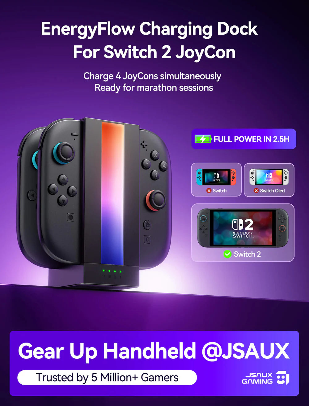 Official JSAUX EnergyFlow Joy-Con Charing Dock for Nintendo Switch 2