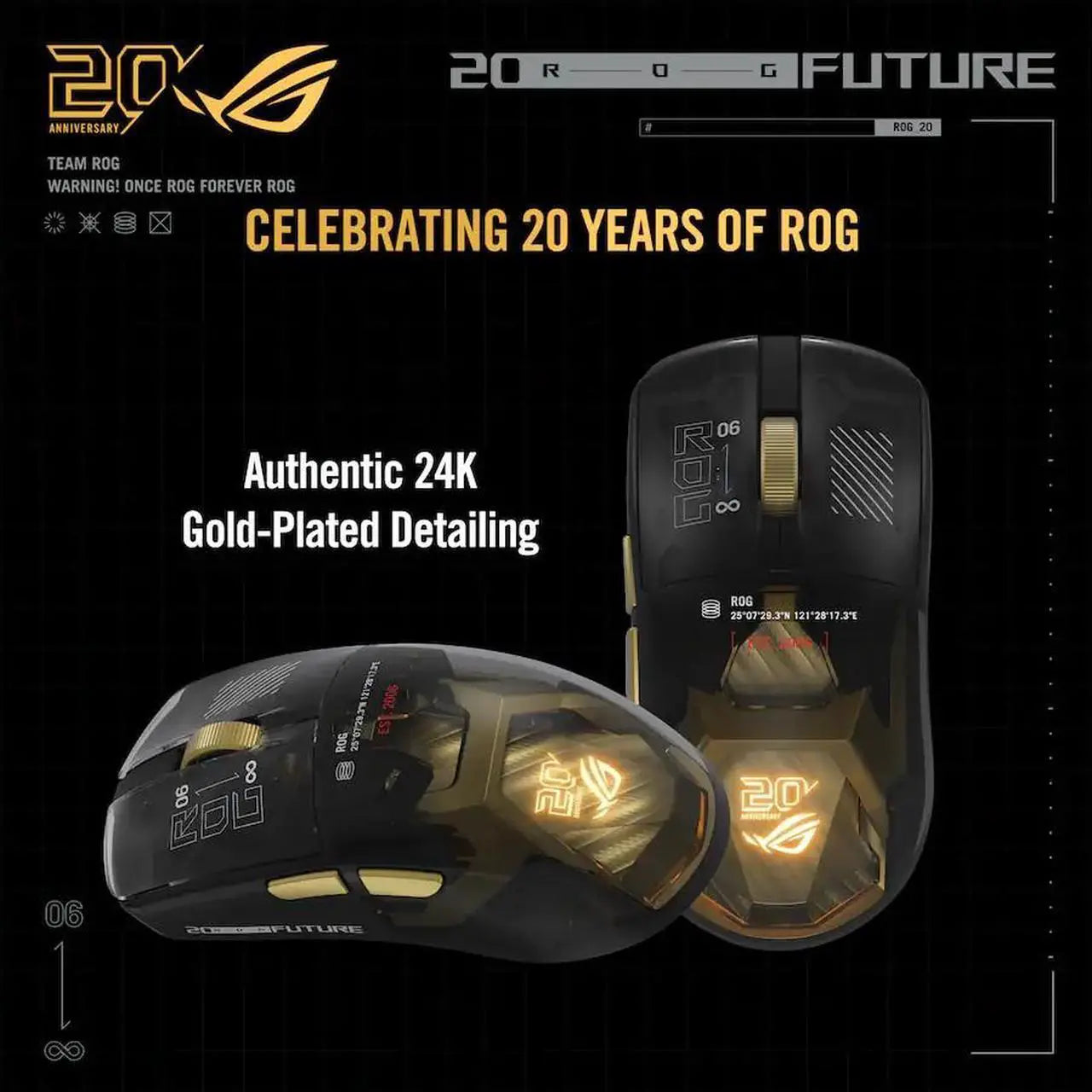 ASUS ROG Harpe II Extreme Edition 20 - Wireless Esports Gaming Mouse / 24K Gold Plated / Gold Black / 20th Anniversary 20 Years