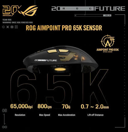ASUS ROG Harpe II Extreme Edition 20 - Wireless Esports Gaming Mouse / 24K Gold Plated / Gold Black / 20th Anniversary 20 Years