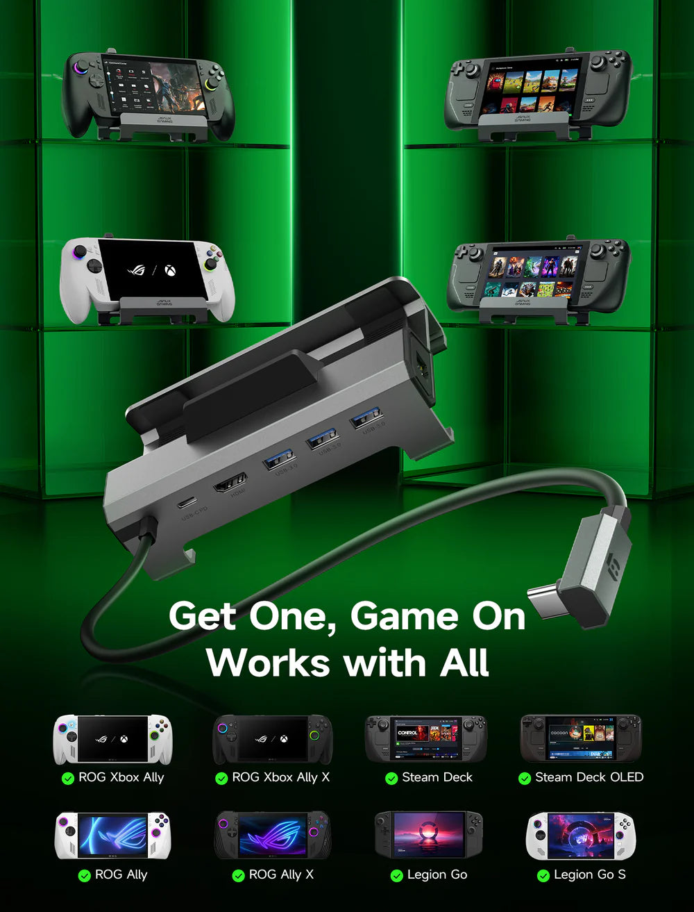 Official JSAUX 6-in-1 Docking Station Dock Valve Steam Deck OLED / ASUS ROG XBOX ALLY & X / Lenovo Legion Go 2 / MSI