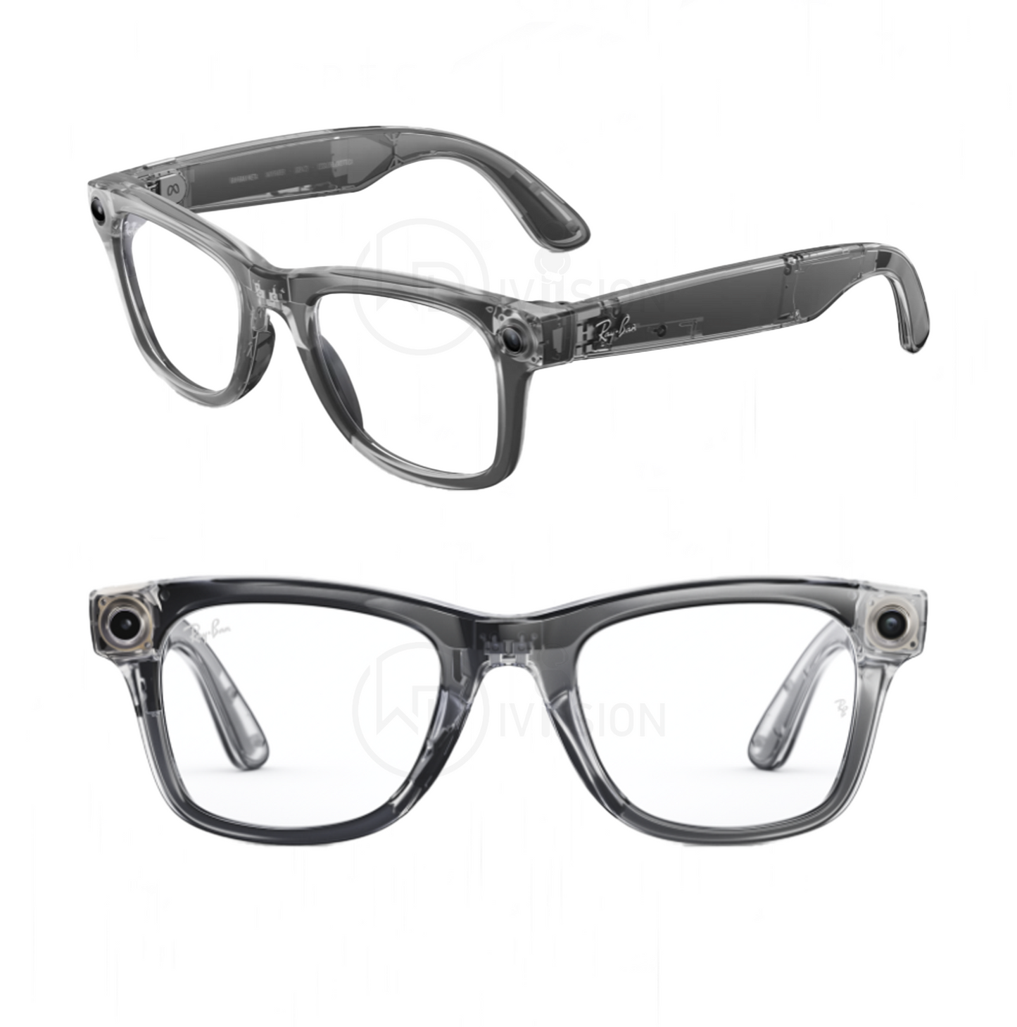 Shiny Transparent Grey Ray-Ban Meta Wayfarer Standard Large ( Gen 2 ) - Clear Polarized Transitions lens