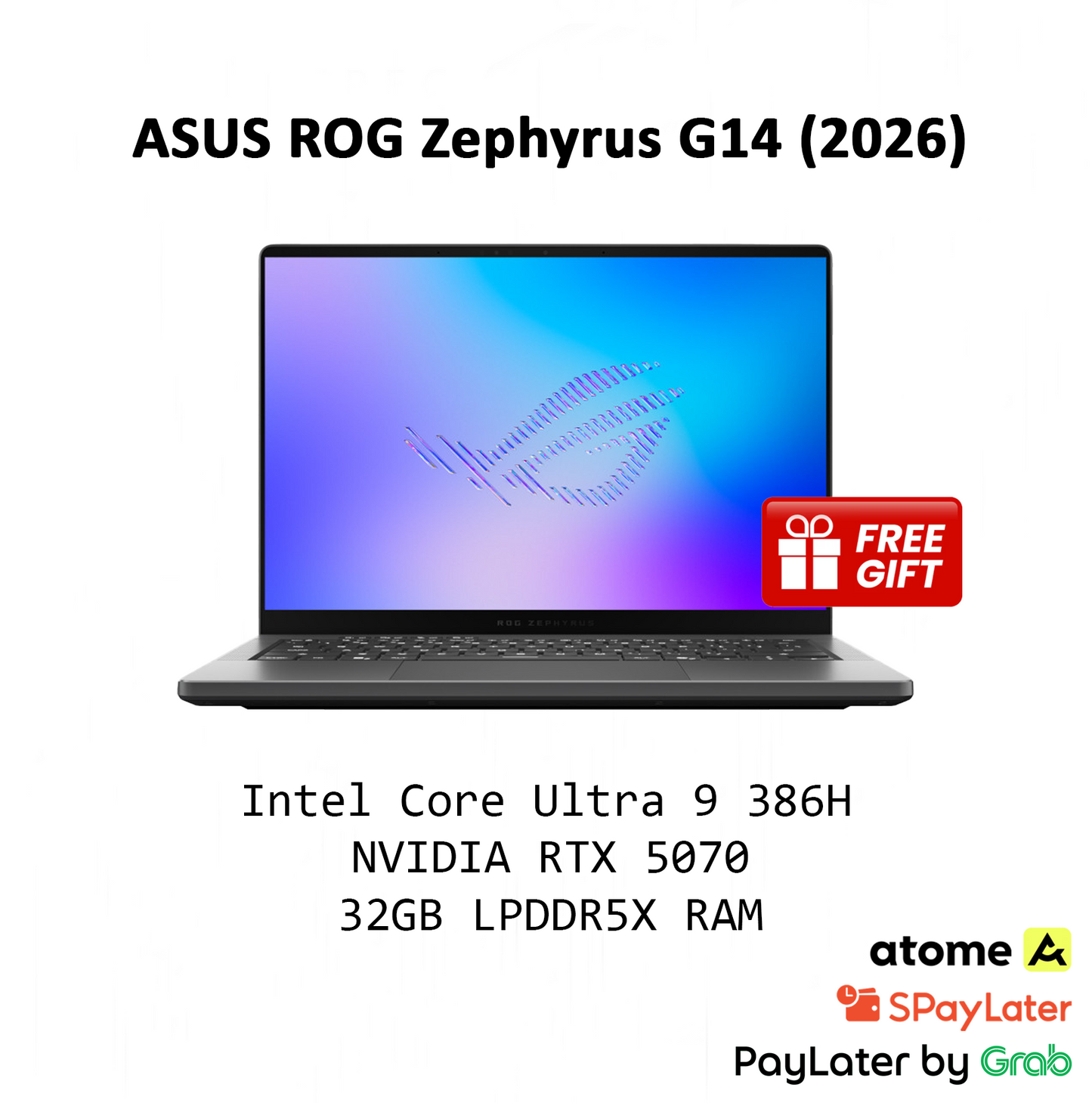 [2026] 1TB SSD ASUS ROG Zephyrus G14 14" OLED Gaming Laptop / Intel Ultra 9 386H / 32GB LPDDR5X RAM / RTX 5070