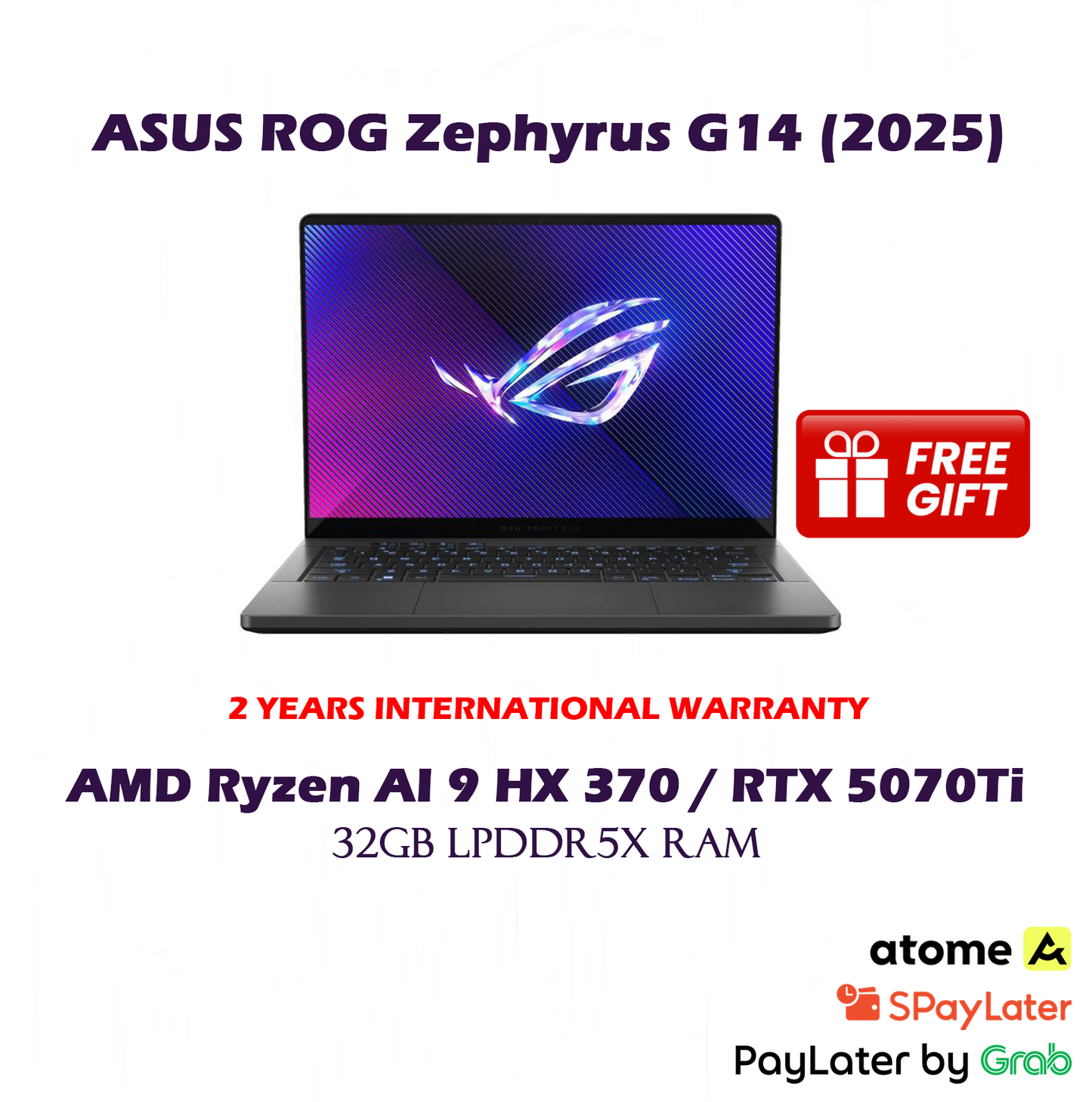 [2025] 2TB SSD ASUS ROG Zephyrus G14 14" OLED Gaming Laptop / AMD Ryzen AI 9 HX 370 / 32GB LPDDR5X RAM / RTX 5070Ti
