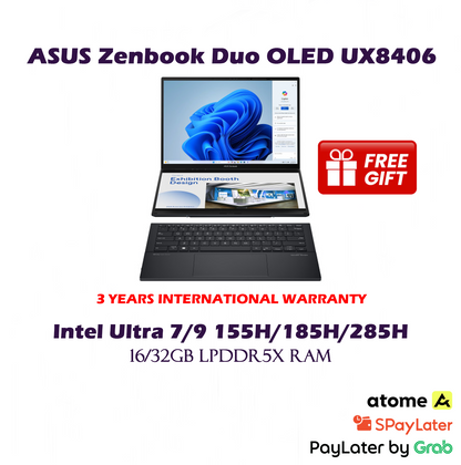 1TB / 2TB SSD ASUS Zenbook Duo 14" OLED 3K 120Hz Touchscreen Laptop - Intel Ultra 7 9 155H 185H 285H - 16GB 32GB RAM