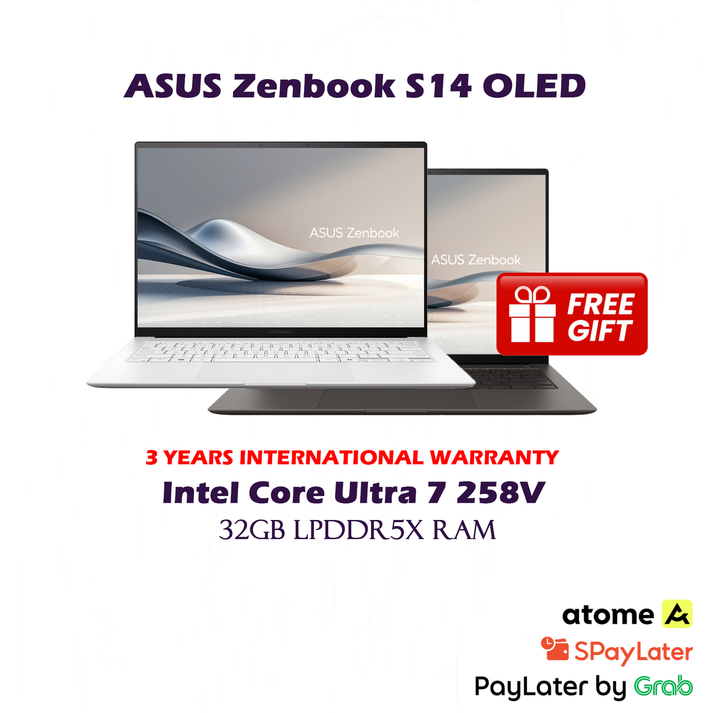 1TB ASUS Zenbook S14 OLED Touch Screen Laptop / 32GB LPDDR5X RAM / Intel Core Ultra 7 Processor 258V S 14