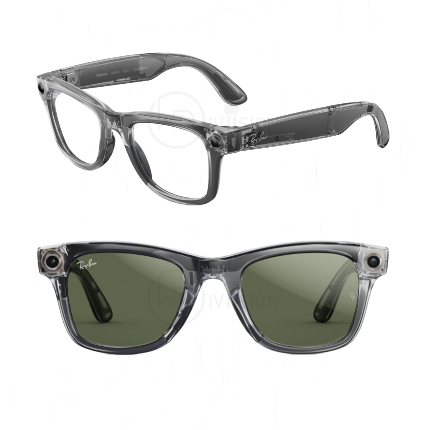 Shiny Transparent Grey Ray-Ban Meta Wayfarer Standard Large ( Gen 2 ) - Clear Polarized Transitions lens