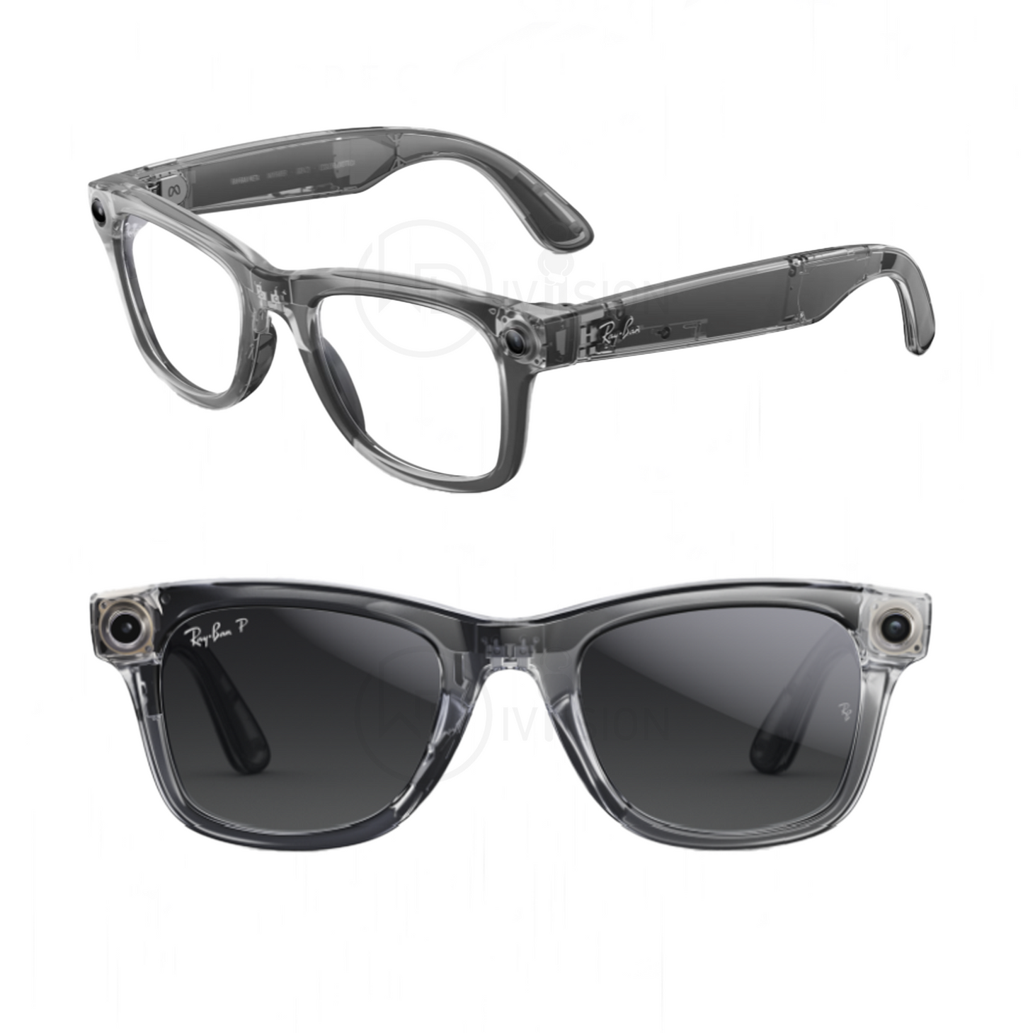 Shiny Transparent Grey Ray-Ban Meta Wayfarer Standard Large ( Gen 2 ) - Clear Polarized Transitions lens