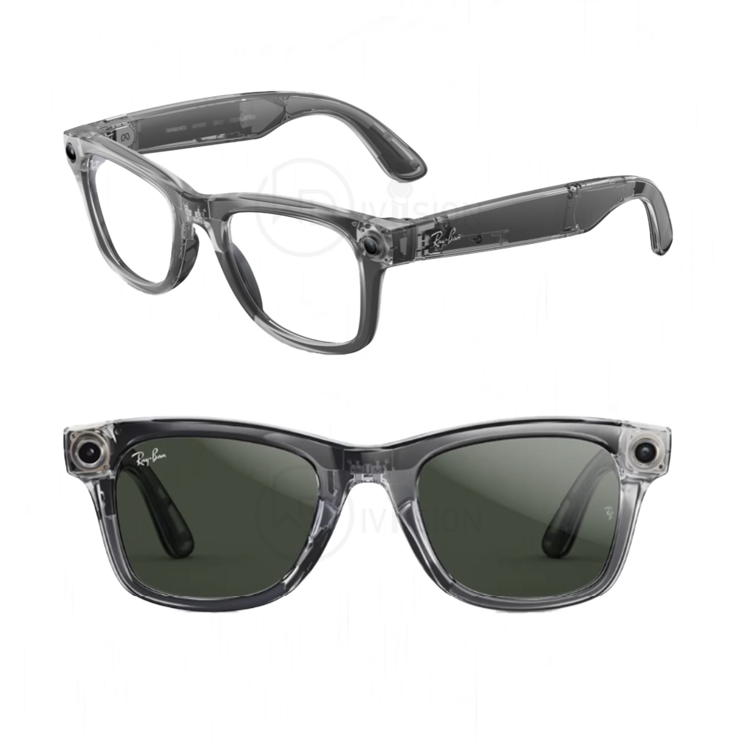 Shiny Transparent Grey Ray-Ban Meta Wayfarer Standard Large ( Gen 2 ) - Clear Polarized Transitions lens