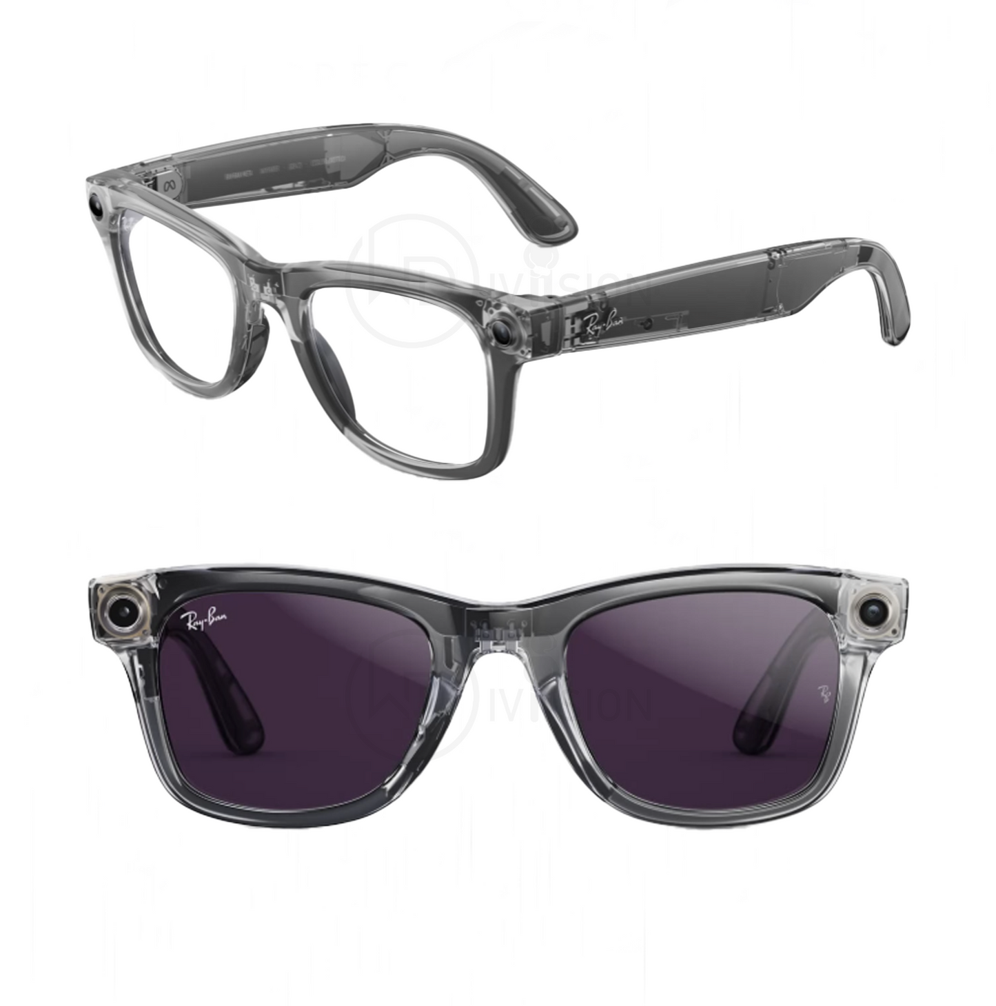 Shiny Transparent Grey Ray-Ban Meta Wayfarer Standard Large ( Gen 2 ) - Clear Polarized Transitions lens