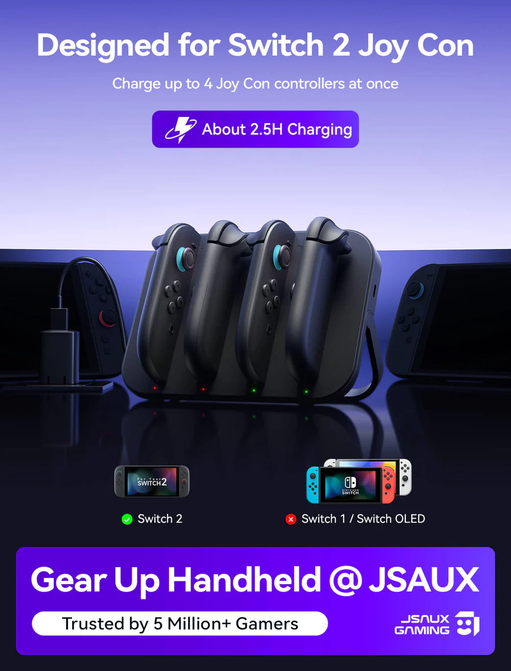 Official JSAUX Joy-Con Portable Charging Station for Nintendo Switch 2