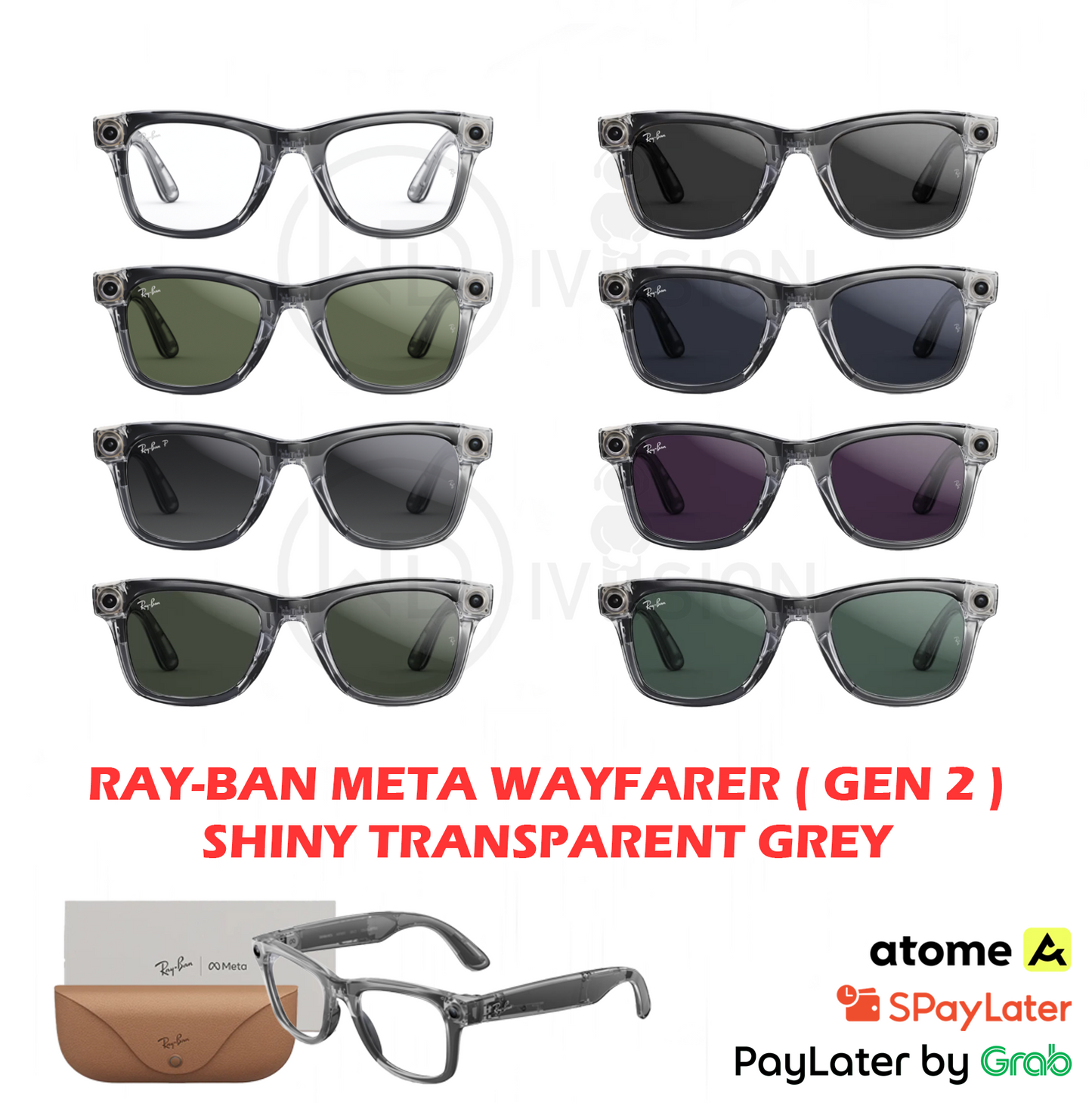 Shiny Transparent Grey Ray-Ban Meta Wayfarer Standard Large ( Gen 2 ) - Clear Polarized Transitions lens