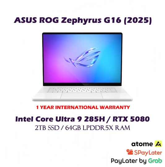 2TB SSD ASUS ROG Zephyrus G16 (2025) 16" OLED Gaming Laptop / Intel Core Ultra 9 285H / 64GB LPDDR5X RAM / RTX 5080