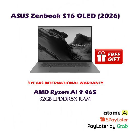 [2026] 1TB ASUS Zenbook S16 3K OLED Touch Screen Laptop - 32GB LPDDR5X RAM / AMD Ryzen AI 9 465 - S 16 / Antrim Gray